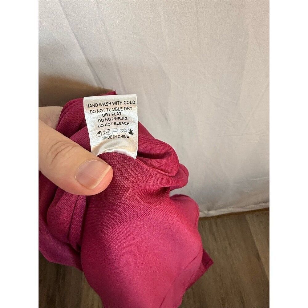 Womens Lena One Shoulder Bodycon Midi Dress Pink Ruched Wrap Front Slit Size M - Picture 9 of 10